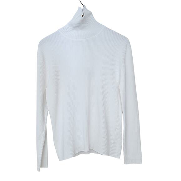Orvis Woman's Size Large White Ribbed Long Sleeve Turtleneck Classic Minimalist - Picture 1 of 7